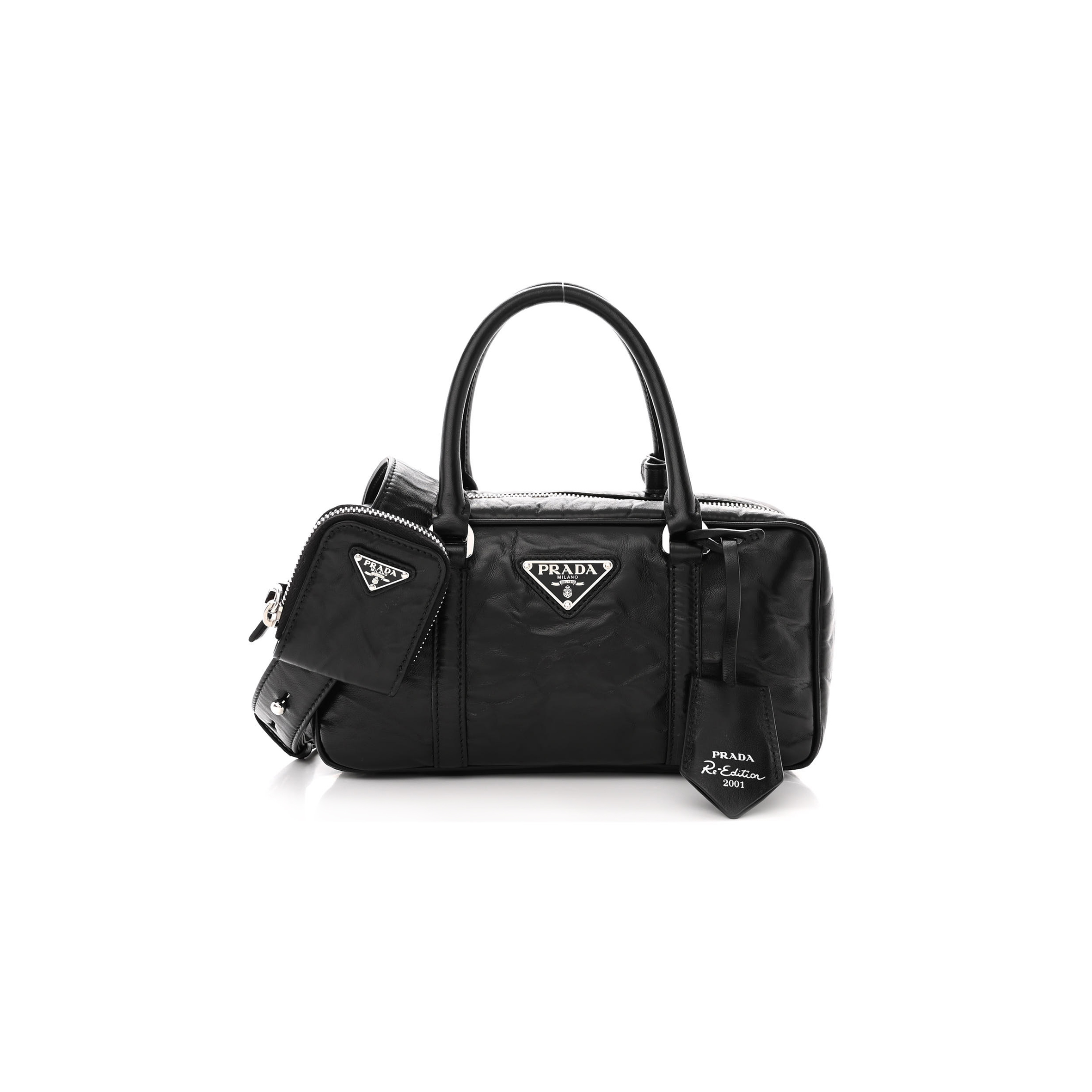 PRADA NAPPA ANTIQUE SMALL RE-EDITION 2001 TWO HANDLE CROSSBODY BAG 1BB098 (24*13*7.5cm)